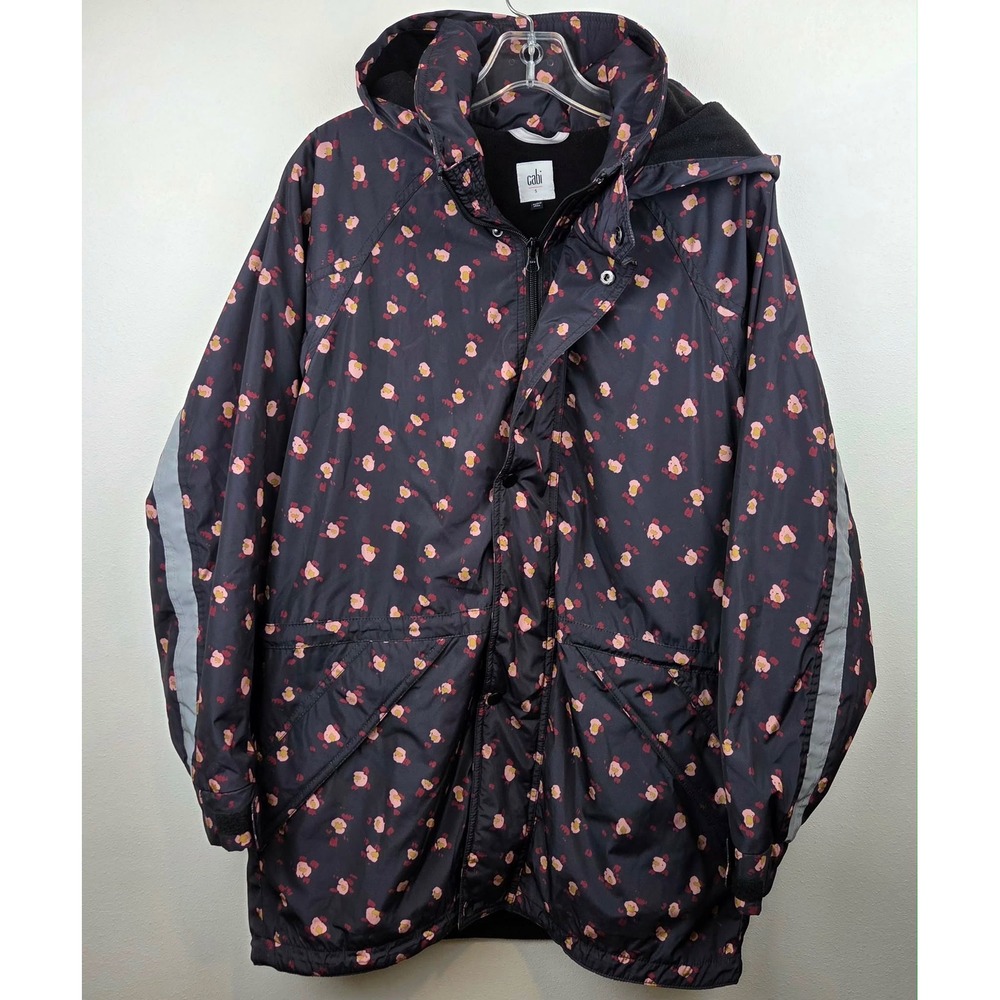Cabi Rainy Day Jacket Floral Reflective Fleece Lined Hooded Parka Small 4115